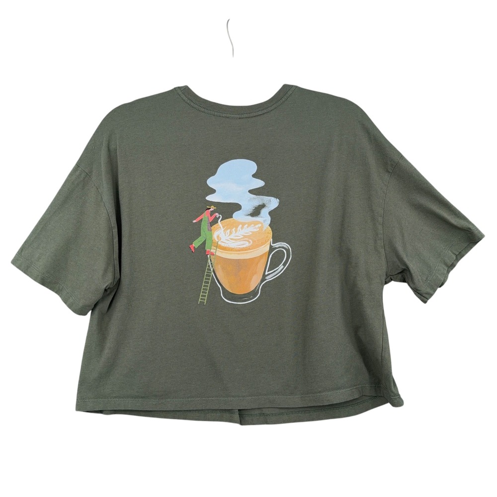 Bella Canvas Chobani Graphic Crop T-Shirt‎ Womens L 100% Cotton Green